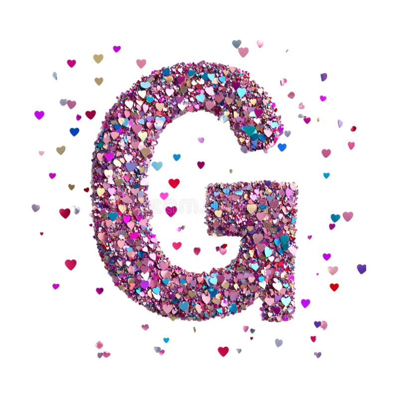 Imagen transparente o PNG de representación 3D de un alfabeto G hecho a partir de un confeti cardíaco stock de ilustración