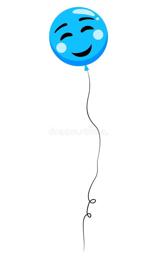 Imagen vectorial de globo de helio de cara sonriente azul. Globo de helio de cara feliz con sonrisa azul sobre una cuerda negra aislada en blanco. accesorio emoticon photozone para fiestas de cumpleaños celebraciones de aniversario lindo regalo de vacaciones ilustración vectorial