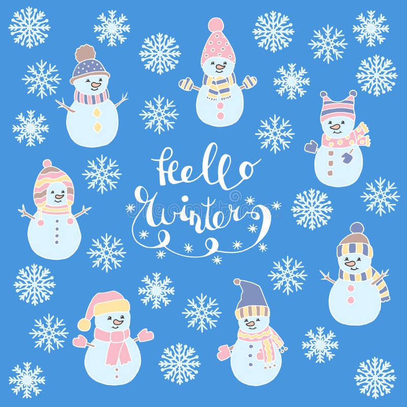 Imagen Vectorial De Invierno De Navidad Con Hombres De Nieve Y Copos De  Nieve Stock de ilustración - Ilustración de nieve, extracto: 166305224