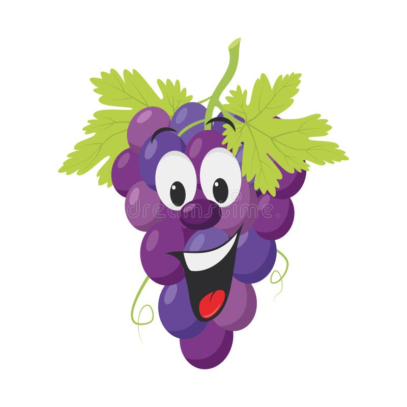 Imagen vectorial de un gracioso y sonriente personaje de uvas violetas stock de ilustración