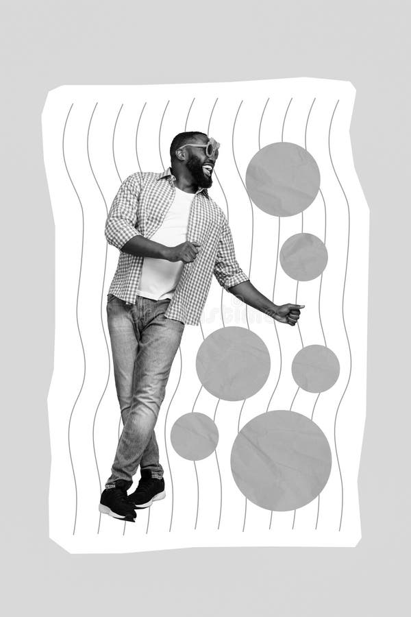 Imagen vertical creativa de collage de fotos del gracioso y alegre hombre satisfecho bailando divirtiéndose aislado en color verde libre illustration