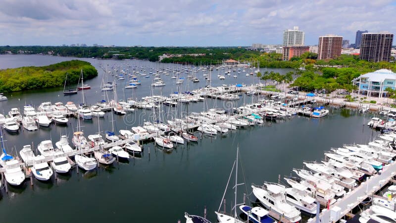 Images aériennes Miami d'une marina à Coconut Grove 4k 2025 banque de vidéos