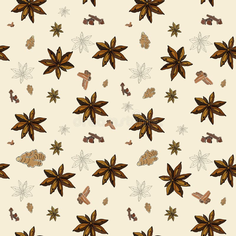 Illustration of spices. seasoning. buckwheat, ginger stock illustration Illustration of spices. seasoning. buckwheat, ginger stock illustration