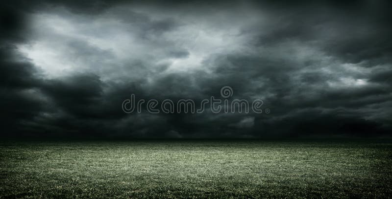 The Imaginary Soccer Stadium with dark clouds, 3d rendering