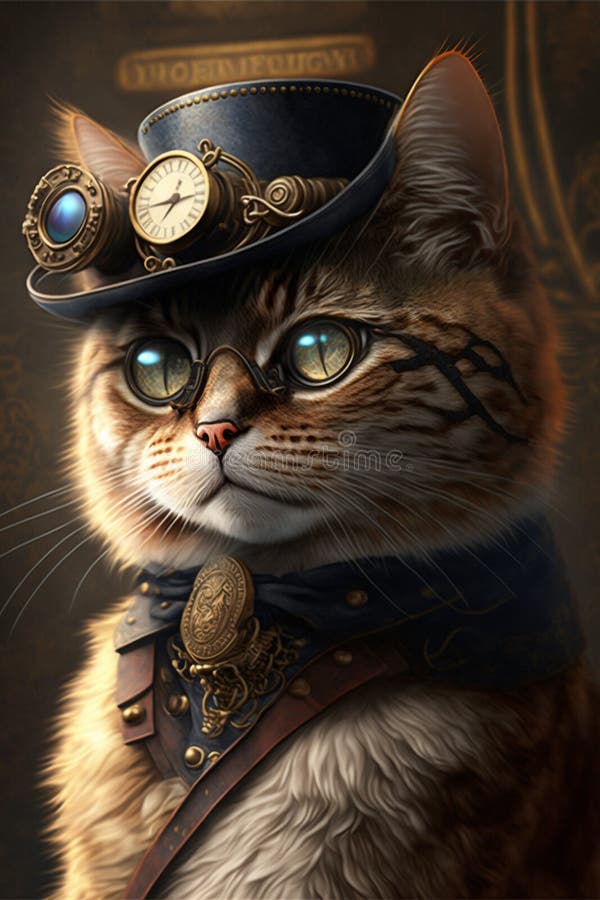 Imaginative Illustration of Cat in Steampunk Uniform Stock Illustration -  Illustration of cute, background: 267439676