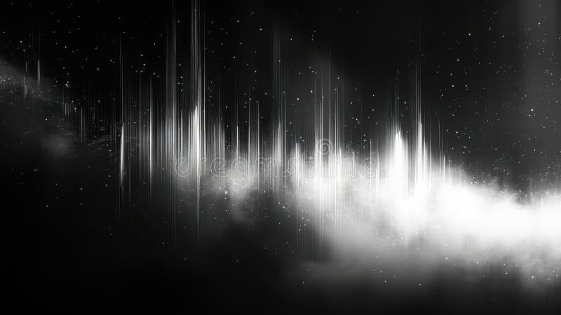 Imagine abstractă alb-negru. Fluxuri de lumină pe un fond întunecat. Scânteile creează un efect strălucitor. Design modern royalty free illustration