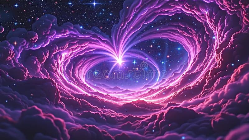 Imagine astronomică fantastică a unei nebuloase orizontale cristaline aglomerate, generate digital, care se învârte în infinit Gen stock illustration