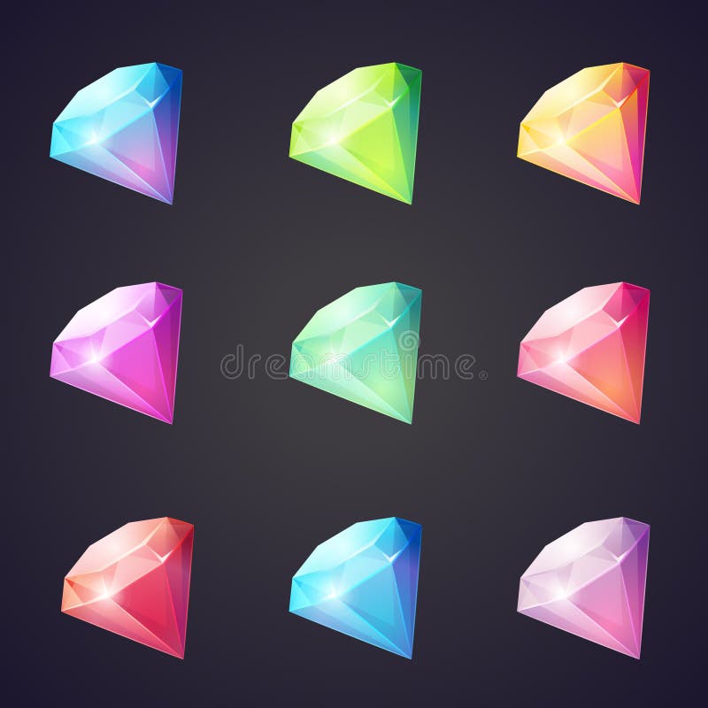Imagine cartografică a pietrelor și a diamantelor de diferite culori pe fond negru pentru jocuri pe calculator. royalty free illustration