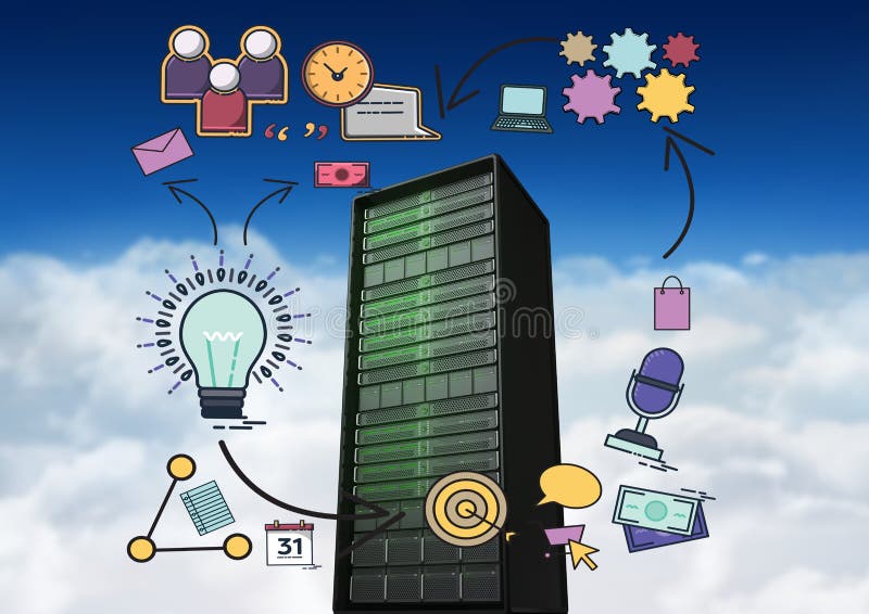 Imagine compozită a serverului de date și desene stock illustration