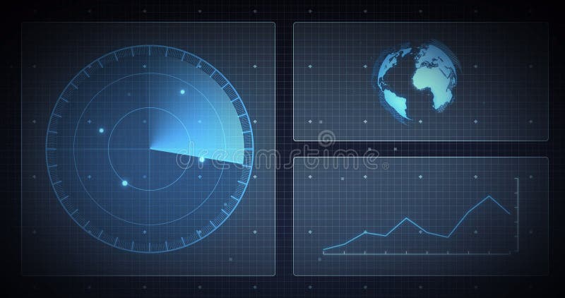 Imagine a globulei de scanare a domeniului de aplicare și prelucrarea datelor pe ecrane în rețea vector illustration