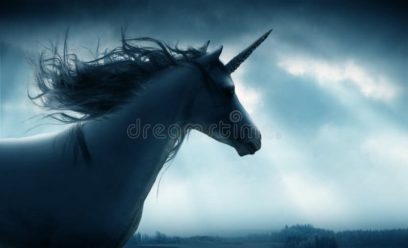 Imagine the impossible. a beautiful unicorn against a dramatic sky.