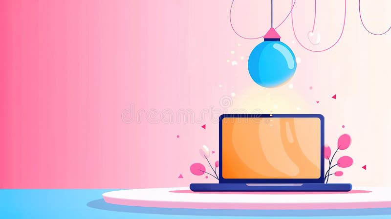 Woman working on laptop with brain clouds above her head, representing ideas and innovation stock illustration