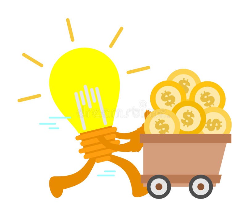 Imagine vectorială ideală design de tip caricatural cu monedă electronică și aur în dolari în economia unui coș cu bani royalty free illustration