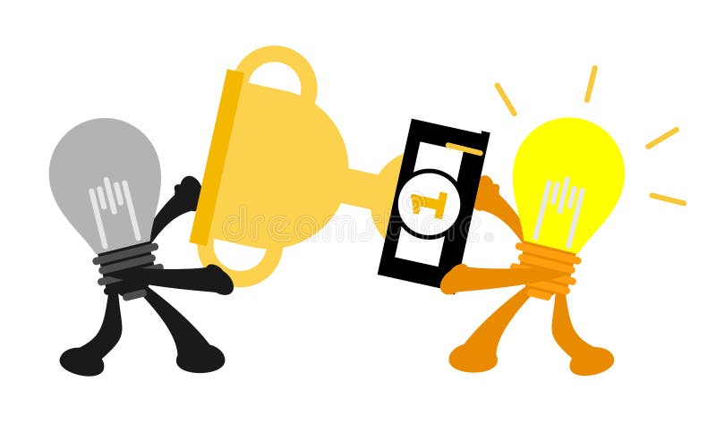 Imagine vectorială ideală lupta împotriva concurenței pentru stilul caricatural de design plat cu trofeu stock illustration
