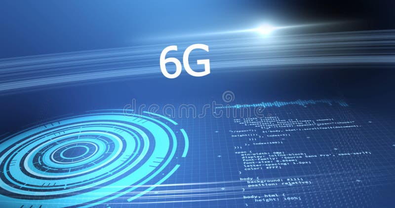 Imaginea a 6g de text cu scanarea domeniului de aplicare și prelucrarea datelor în grilă pe fond albastru vector illustration