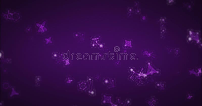 Imaginea moleculelor de lumină violet care se deplasează pe fond violet stock illustration