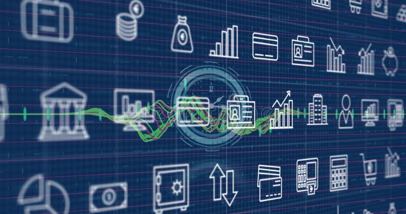 Imaginea pictogramelor după ceas și prelucrarea datelor vector illustration