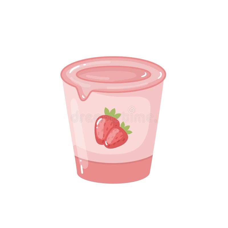 Imballaggio dello yogurt di fragole su fondo bianco. illustrazione isolata