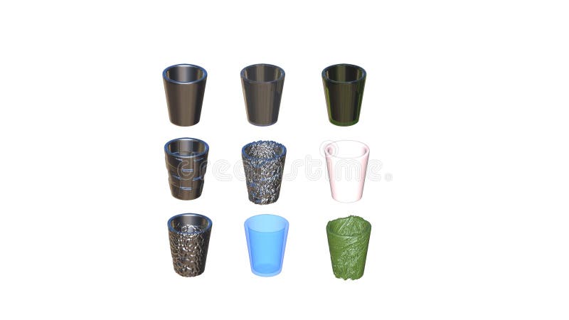 Group glass of water, set of kinds of shapes, A collection of a variety of transparent translucent glassware stock photography