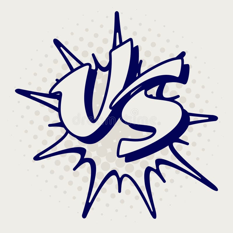 Ballpoint pen imitation battle confrontation patch or VS letters. Vector illustration. Ballpoint pen imitation battle confrontation patch or VS letters. Vector illustration