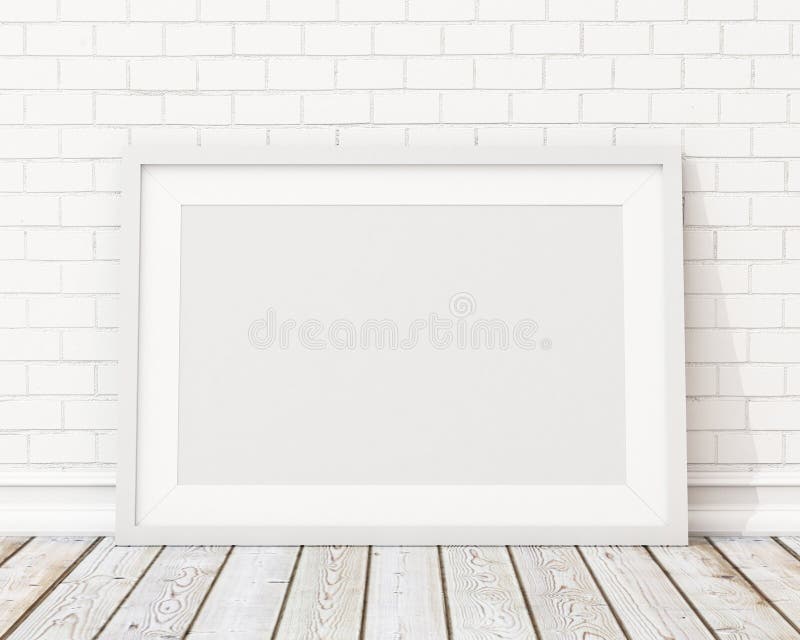Imite encima de marco horizontal blanco en blanco en la pared de ladrillo blanca y el piso del vintage libre illustration