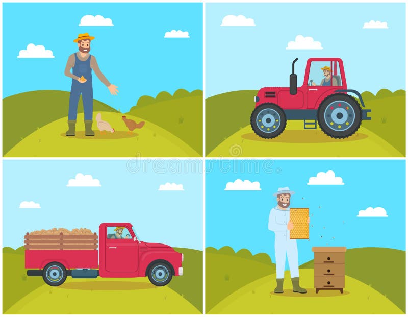 Imker op Gebied Lorry Set Vector Illustration stock illustratie