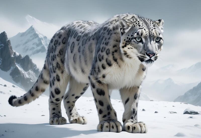The Immaculate Bio-Mechanical Snow Leopard in Ultra Realistic Detail vector illustration