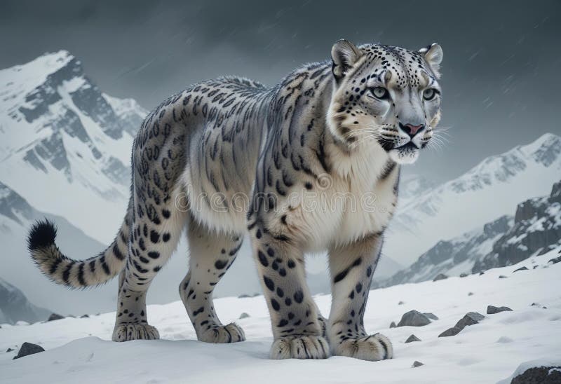 The Immaculate Bio-Mechanical Snow Leopard in Ultra Realistic Detail royalty free illustration