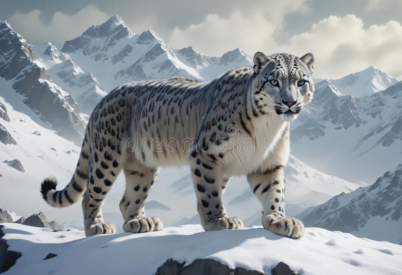 The Immaculate Bio-Mechanical Snow Leopard in Ultra Realistic Detail royalty free illustration