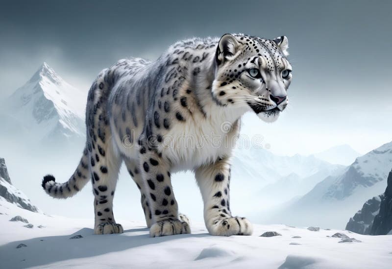 The Immaculate Bio-Mechanical Snow Leopard in Ultra Realistic Detail vector illustration