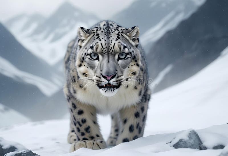 The Immaculate Bio-Mechanical Snow Leopard in Ultra Realistic Detail stock illustration