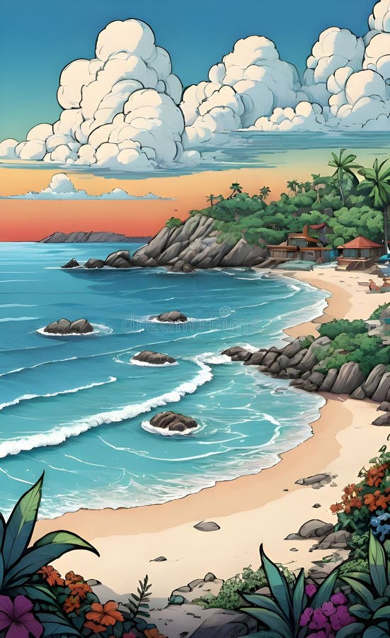 Immagine bellissima e pacifica generata da un'aquila spiaggia illustrazione vettoriale