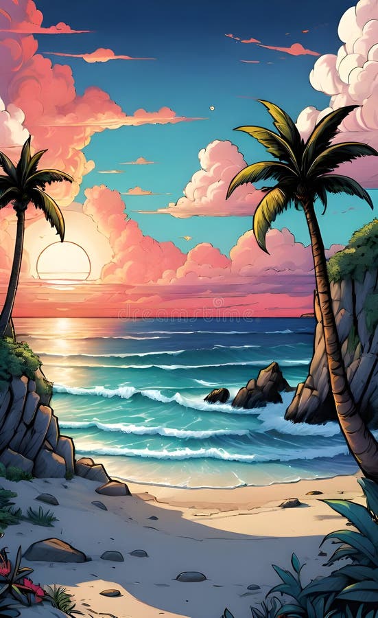 Immagine bellissima e pacifica generata da un'aquila spiaggia illustrazione vettoriale