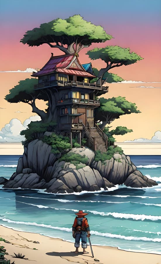 Immagine bellissima e pacifica generata da un'aquila spiaggia illustrazione vettoriale