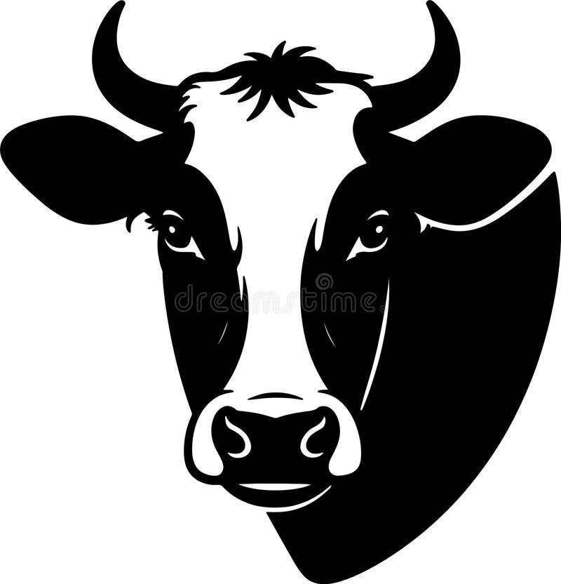 Immagine in bianco e nero con una faccia di mucca perfetta per la marchiatura di prodotti agricoli da fattoria illustrazione vettoriale