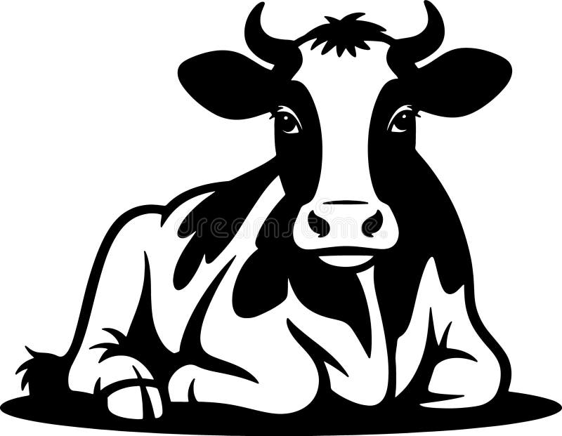 Immagine in bianco e nero di una mucca holstein che si riposa pacificamente in posa in posa royalty illustrazione gratis