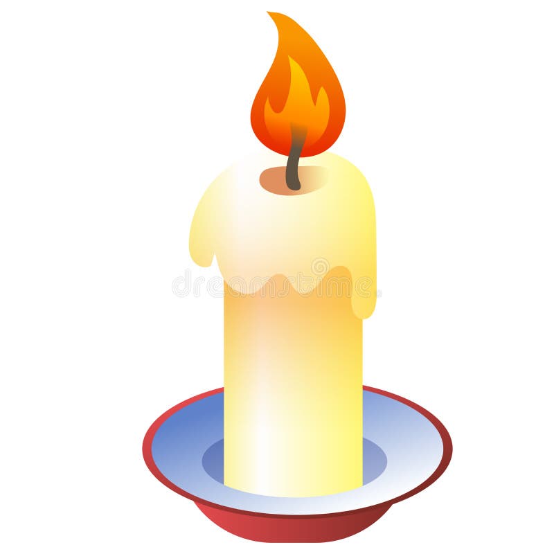 Immagine a colori della candela in fiamme su sfondo bianco Illustrazione vettoriale
