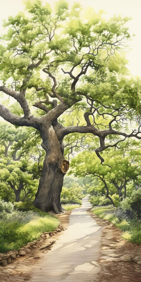 Immagine a colori iper-realistici della scena di una quercia illustrazione di stock