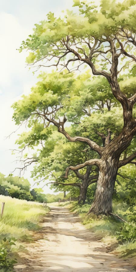 Immagine a colori iper-realistici della scena di una quercia illustrazione vettoriale