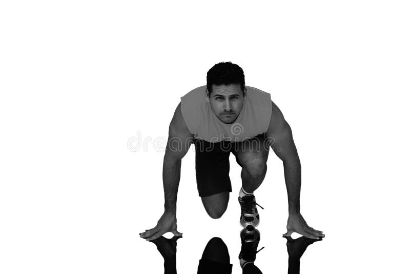 Immagine composita del ritratto di giovane uomo sportivo nella posizione corrente illustrazione vettoriale Immagine composita del ritratto di giovane uomo sportivo nella posizione corrente illustrazione vettoriale