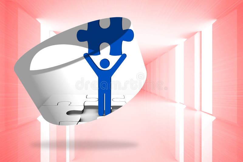 Immagine composita della figura pezzo del puzzle della tenuta sullo schermo astratto illustrazione di stock Immagine composita della figura pezzo del puzzle della tenuta sullo schermo astratto illustrazione di stock