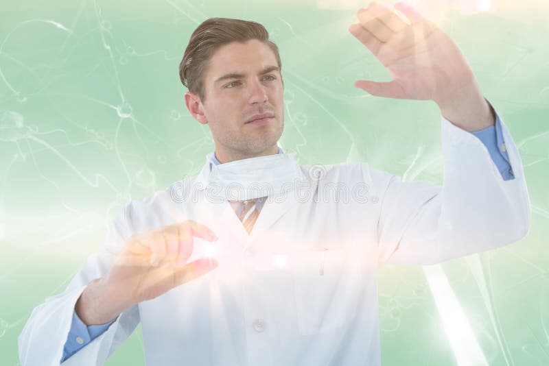 Immagine composita di medico che finge di fare esperimento 3d illustrazione di stock Immagine composita di medico che finge di fare esperimento 3d illustrazione di stock