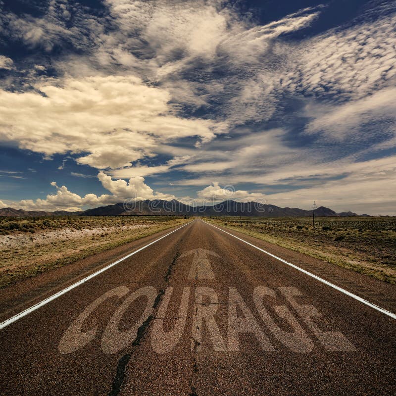 Immagine concettuale della strada con il coraggio di parola