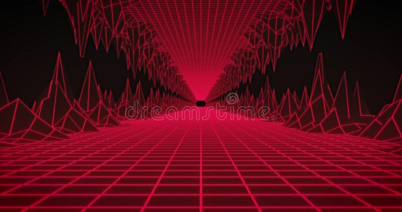 Immagine del tunnel della griglia rossa illuminato in movimento su un loop senza interruzioni royalty illustrazione gratis