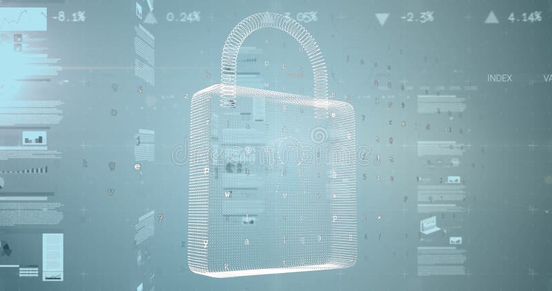 Immagine dell'elaborazione dati e lucchetto su sfondo blu fotografia stock libera da diritti