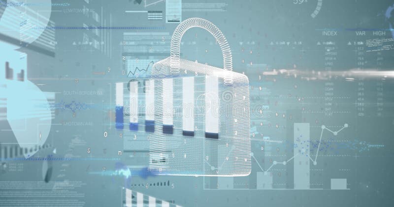 Immagine dell'elaborazione dati e lucchetto su sfondo blu fotografie stock libere da diritti