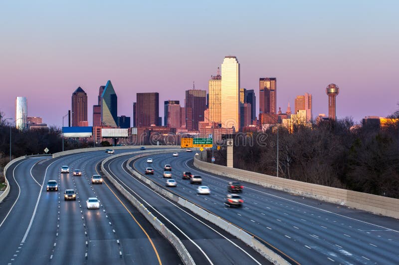 Picture of Dallas downtown skyline in the evening. Picture of Dallas downtown skyline in the evening