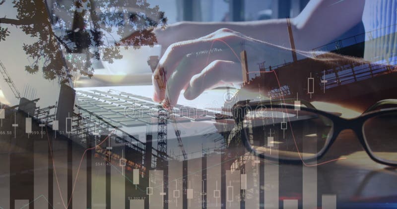 Immagine delle statistiche e dell'elaborazione dei dati sull'uomo che utilizza il laptop fotografia stock