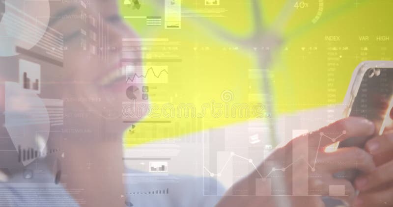 Immagine delle statistiche e dell'elaborazione di dati da parte di un'impresa che utilizza smartphone fotografie stock