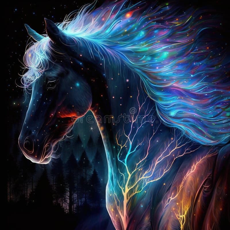 Immagine di cavallo che brilla di un'attrice celestiale, una manica di aurora che brilla illustrazione di stock